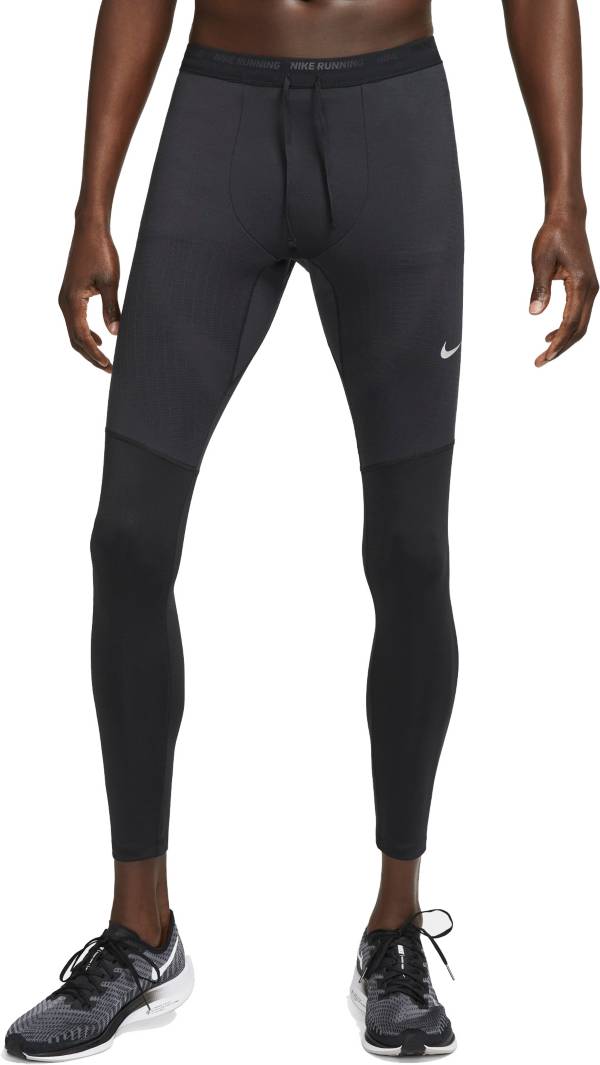 Nike Men Dri Fit Running Tights Black Large Back ZIPPER