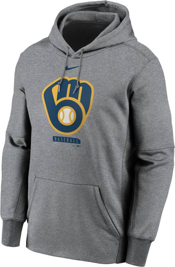 Nike Men's Milwaukee Brewers Grey Therma Logo Pullover Hoodie