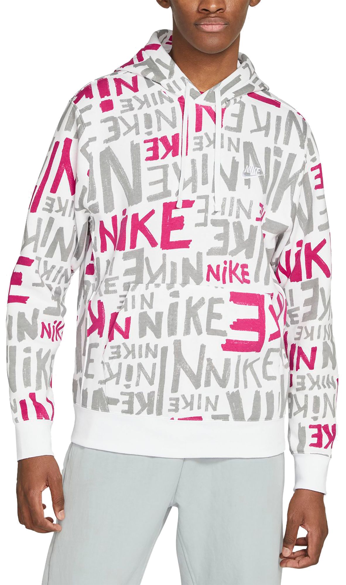 nike men's sportswear club allover print pullover hoodie