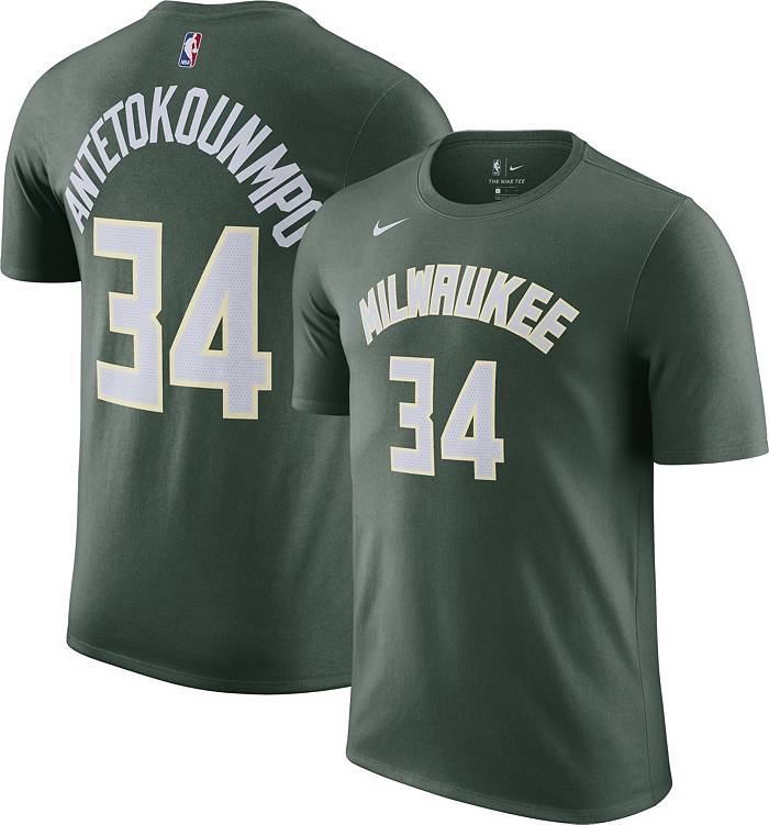 Nike Men's Milwaukee Bucks Giannis Antetokounmpo Name & Number T-Shirt, Green, Size: Large, Cotton
