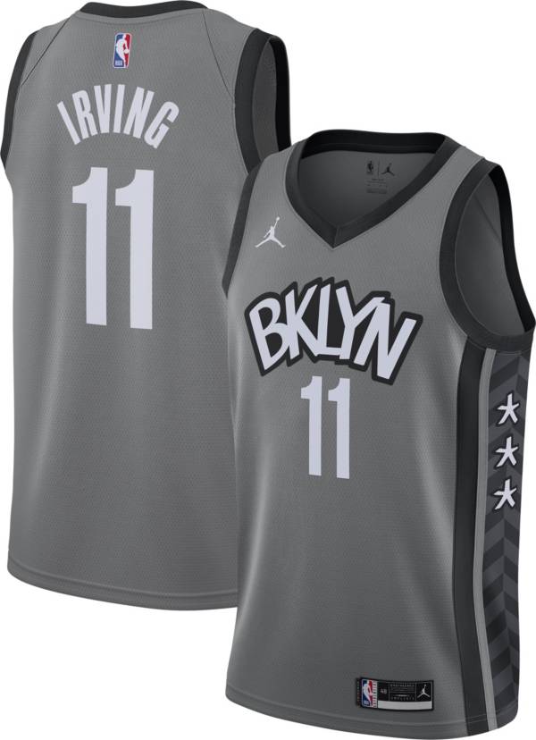 Jordan Men S Brooklyn Nets Kyrie Irving 11 Grey 2020 21 Dri Fit Statement Swingman Jersey Dick S Sporting Goods