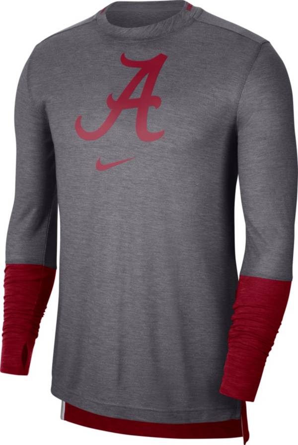 Nike Men's Alabama Crimson Tide Grey Football Sideline Player Breathe Long Sleeve T-Shirt