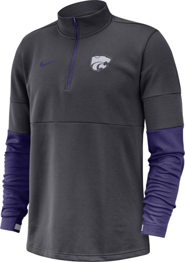 Nike Men's Kansas State Wildcats Grey Football Sideline Therma-FIT Half-Zip Pullover Shirt