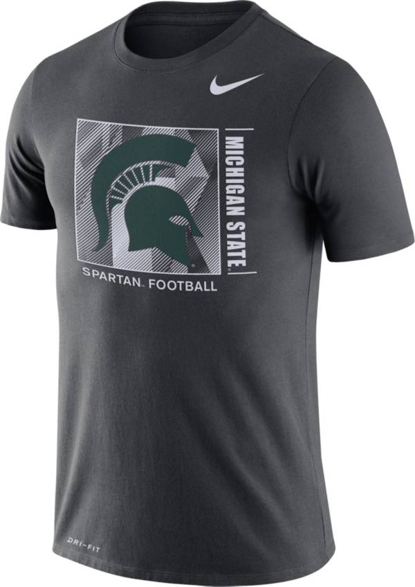 Nike Men's Michigan State Spartans Grey Team Issue Logo Football T-Shirt