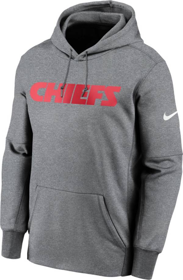 Nike Men's Kansas City Chiefs Grey Wordmark Therma Logo Hoodie
