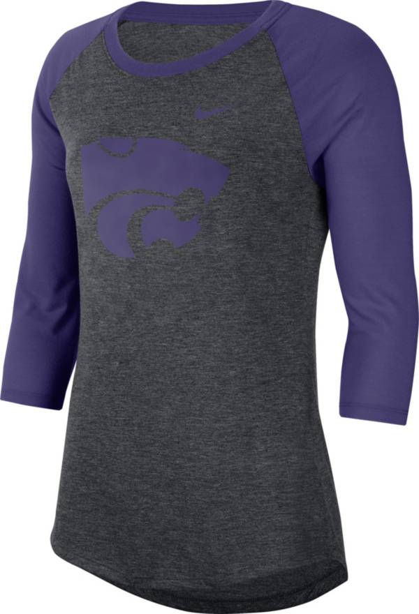 Nike Men's Kansas State Wildcats Grey Dri-FIT Raglan ¾ Sleeve T-Shirt