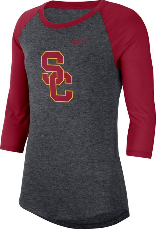 Nike Men's USC Trojans Grey Dri-FIT Raglan ¾ Sleeve T-Shirt