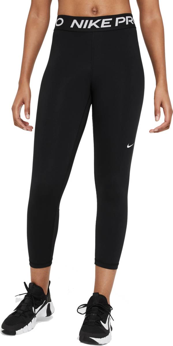 Nike Dri-Fit Cropped Leggings Womens Size XS Mid-Rise Gray Black Striped  645799