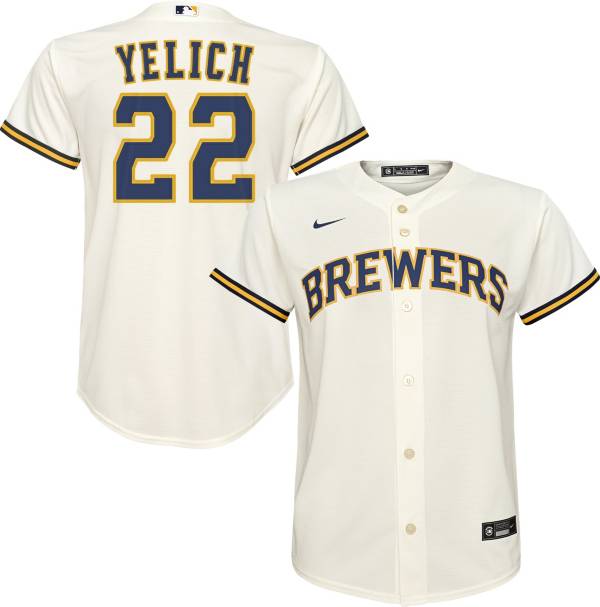Nike Youth Replica Milwaukee Brewers Christian Yelich #22 Cool Base White Jersey product image
