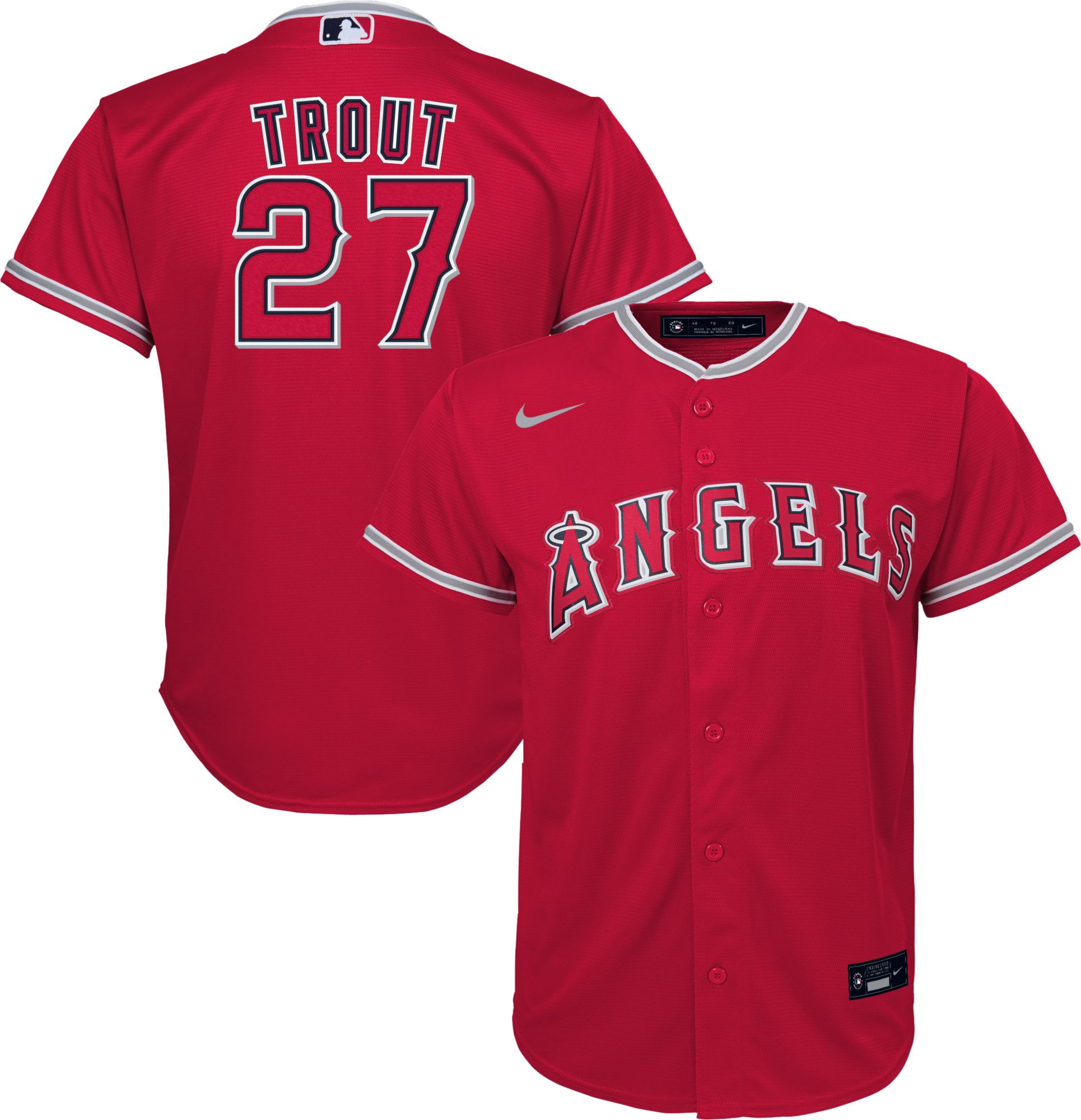 Nike Youth Replica Los Angeles Angels Mike Trout #27 Cool Base Red ...