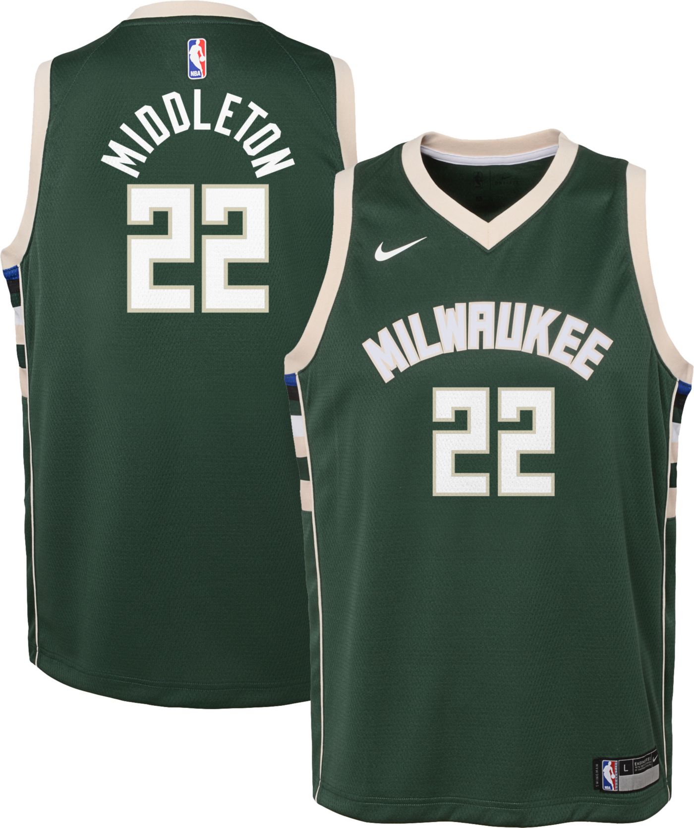 Nike Youth Milwaukee Bucks Khris Middleton 22 Green Dri FIT Icon Swingman Jersey Dick s Sporting Goods