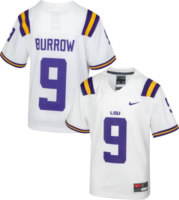 Nike Youth Replica LSU Tigers Joe Burrow #9 White Jersey