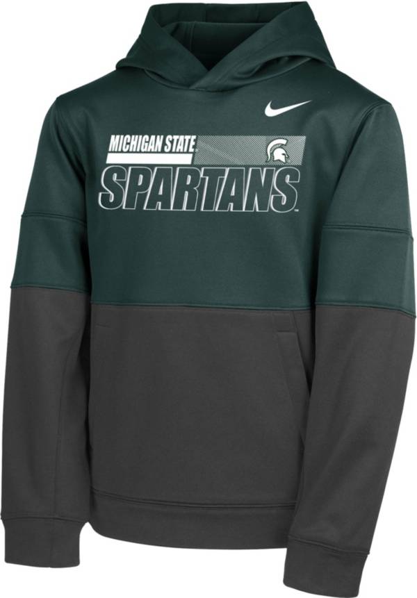 Nike Youth Michigan State Spartans Green Therma Color Block Pullover Hoodie