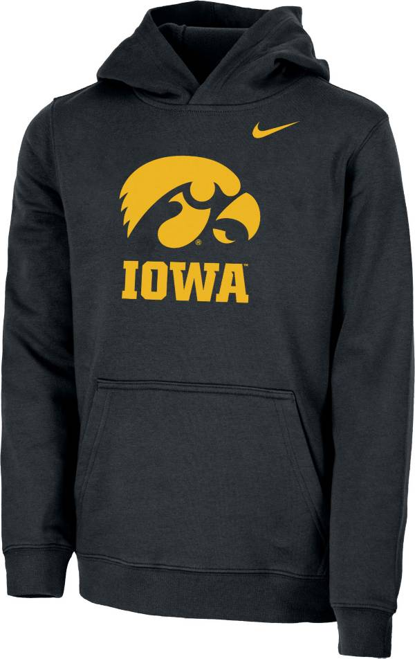 Nike Youth Iowa Hawkeyes Club Fleece Pullover Black Hoodie