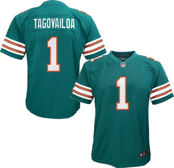 Tua Tagovailoa Miami Dolphins Autographed White Throwback Nike Limited  Jersey with Fins Up! Inscription