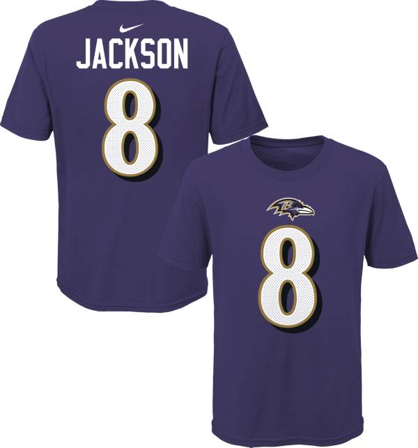 NFL Team Apparel Youth Baltimore Ravens Lamar Jackson #85 Purple Player T-Shirt