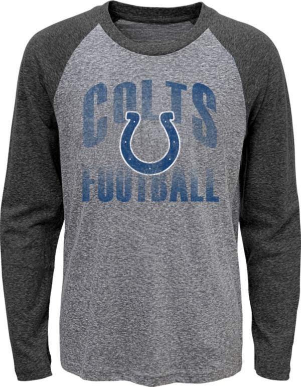 NFL Team Apparel Youth Indianapolis Colts ‘Go For It' Tri-Blend Grey Long Sleeve Shirt