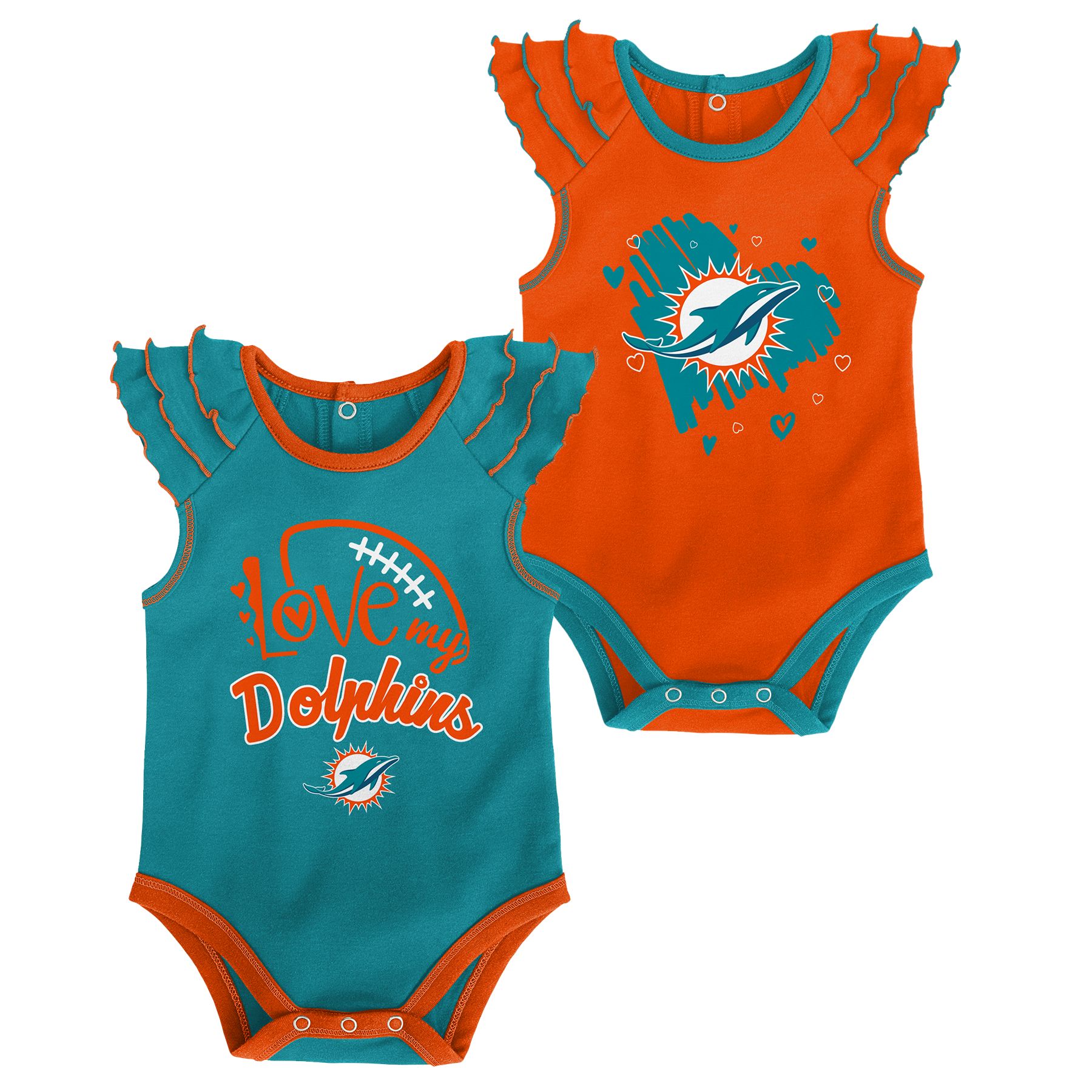 Newborn & Infant Orange/Aqua Miami Dolphins Little Player Long Sleeve  2-Pack Bodysuit Set