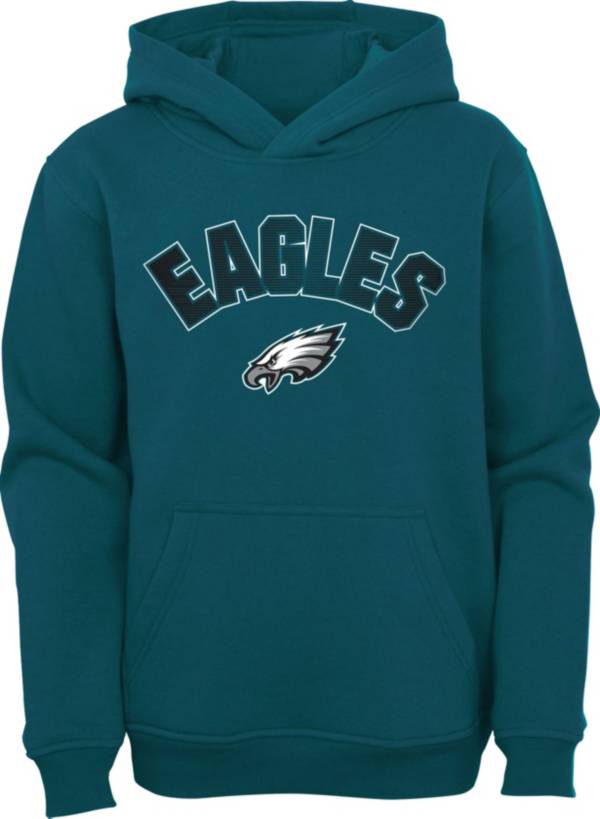 NFL Team Apparel Youth Philadelphia Eagles Green Defense Pullover Gaiter Hoodie