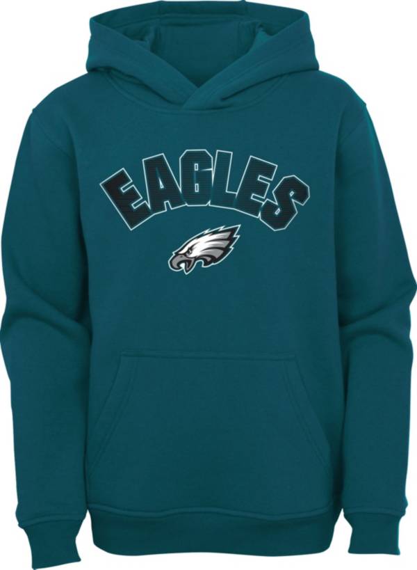 NFL Team Apparel Youth Philadelphia Eagles Green Defense Pullover Gaiter Hoodie