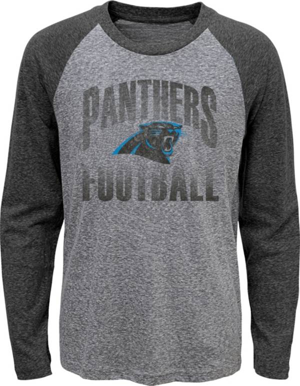 NFL Team Apparel Youth Carolina Panthers ‘Go For It' Tri-Blend Grey Long Sleeve Shirt