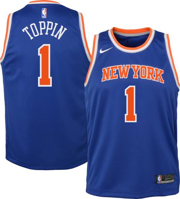 Nike Youth New York Knicks Obi Toppin #1 Blue Dri-FIT Swingman Jersey