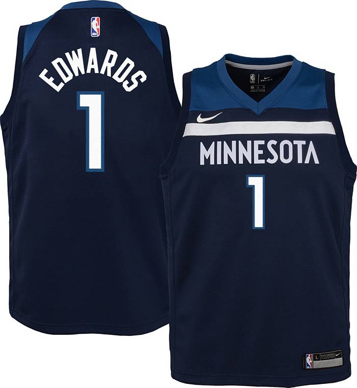  Anthony Edwards Minnesota Timberwolves #1 Navy Youth  Performance Polyester Player Name and Number T-Shirt (8) : Sports & Outdoors