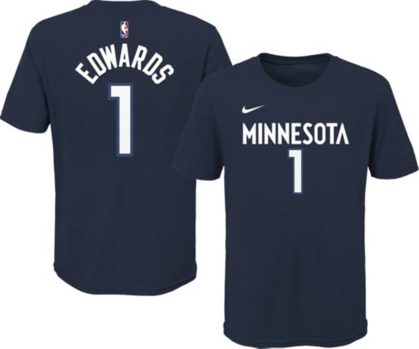 Nike Youth Minnesota Timberwolves Anthony Edwards #1 Navy Cotton T-Shirt