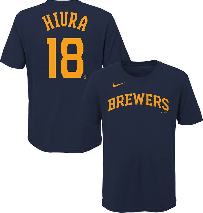 Nike Youth Milwaukee Brewers Keston Hiura #18 Navy T-Shirt