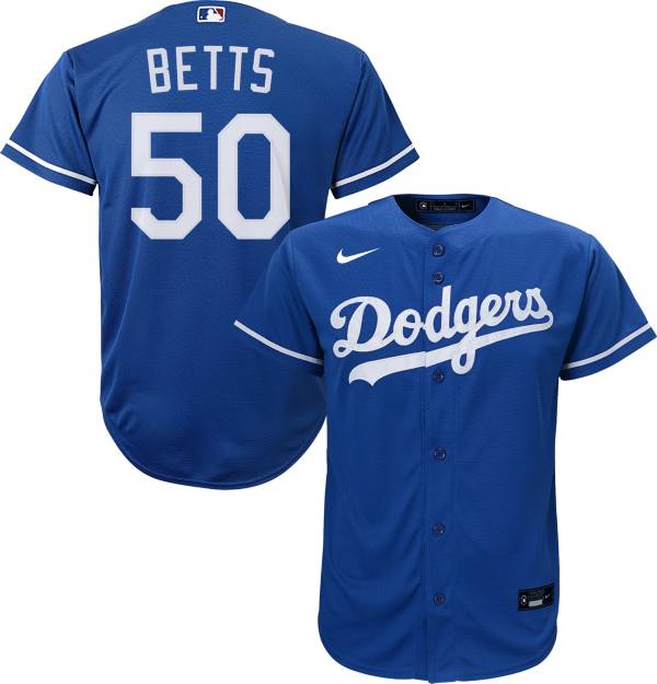 Nike Youth Replica Los Angeles Dodgers Mookie Betts #50 Cool Base Gray  Jersey