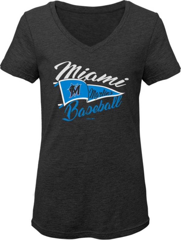 Gen2 Youth Girls' Miami Marlins Black Fly the Flag V-Neck T-Shirt