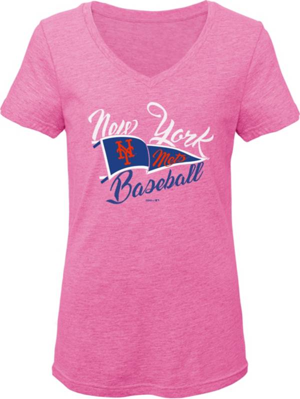 Gen2 Youth Girls' New York Mets Pink Fly the Flag V-Neck T-Shirt