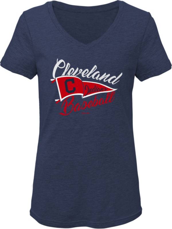 Gen2 Youth Girls' Cleveland Indians Navy Fly the Flag V-Neck T-Shirt