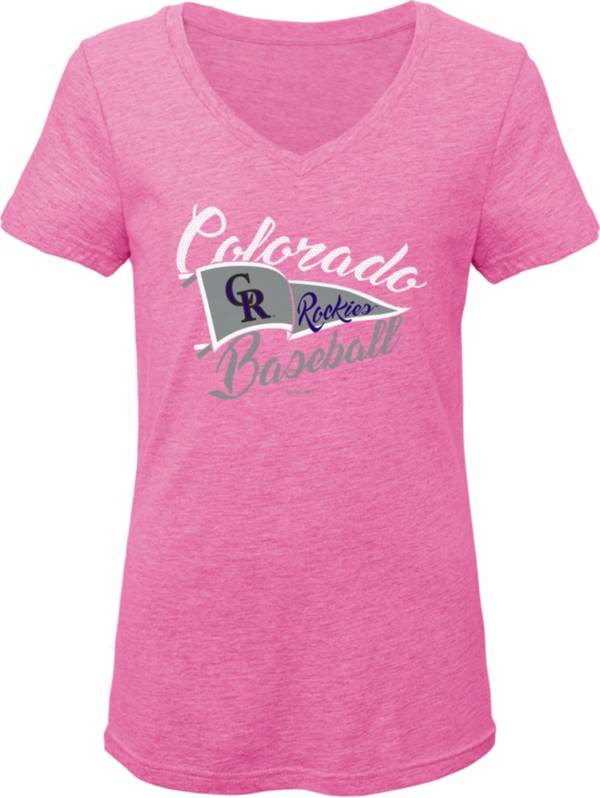 Gen2 Youth Girls' Colorado Rockies Pink Fly the Flag V-Neck T-Shirt