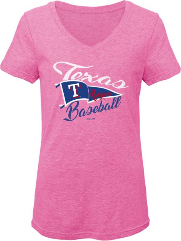 Gen2 Youth Girls' Texas Rangers Pink Fly the Flag V-Neck T-Shirt