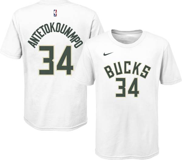 Nike Men's Milwaukee Bucks Giannis Antetokounmpo #34 White T-Shirt, Large