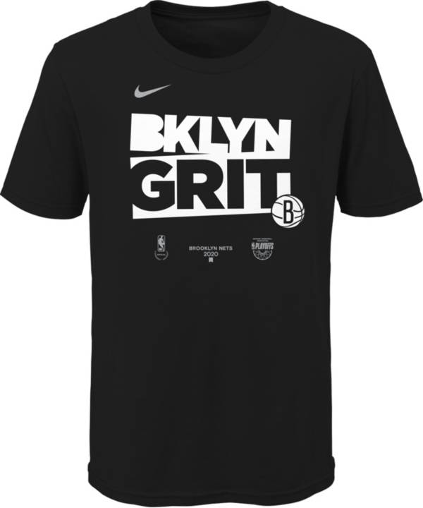 Nike Youth Brooklyn Nets 2020 Playoffs Bound 'BKLYN GRIT' Mantra Black T-Shirt