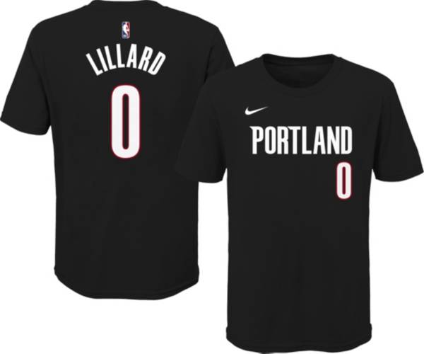 Nike Portland Trail Blazers Lillard #0 Cotton Black T-Shirt | Sporting Goods