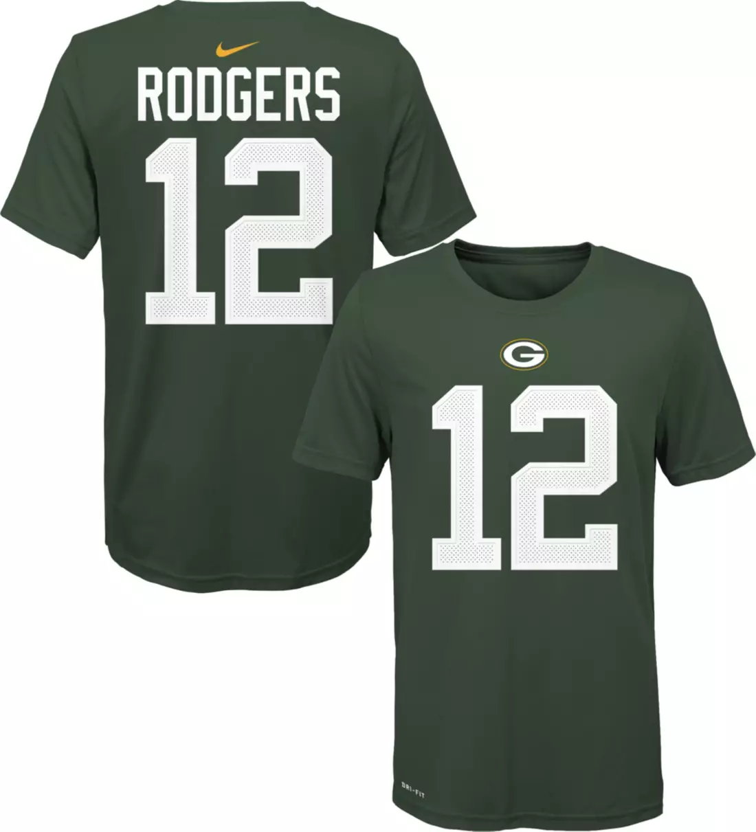 The Nike Tee Green BAy PAckers No. 12 Rodgers Youth Shirt