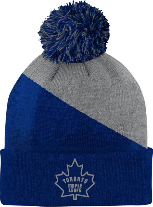 NHL Youth Toronto Maple Leafs Special Edition Diagonal Stripe Blue Pom Knit Beanie