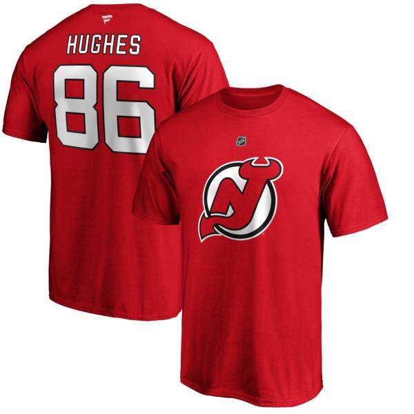 NHL Men s New Jersey Devils Jack Hughes 86 Red Player T Shirt