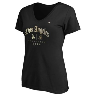 sorry, MLB Women's Los Angeles Dodgers x Los Angeles Lakers 2020 City Champs “Dos Angeles” Black V-Neck T-Shirt is currently out of stock