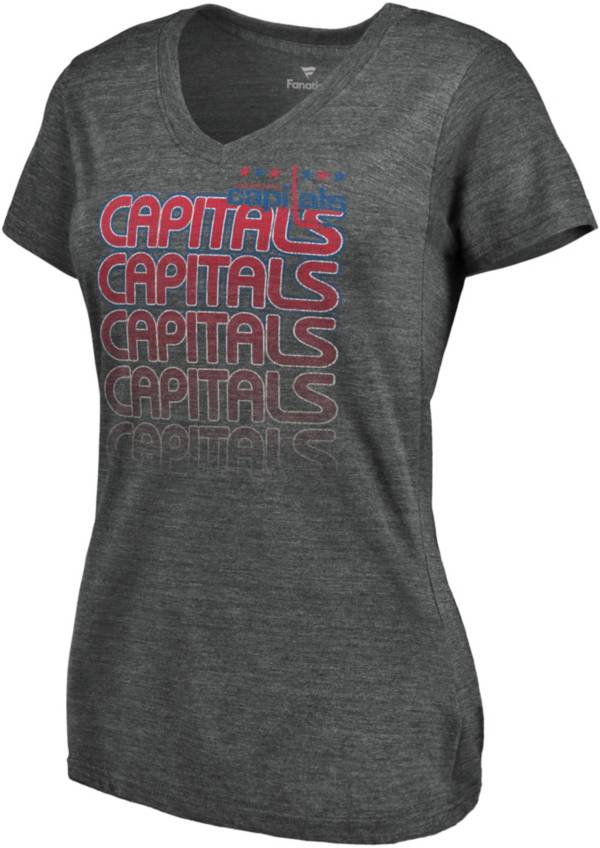 NHL Women's Washington Capitals Team Fade Heather Grey V-Neck T-Shirt