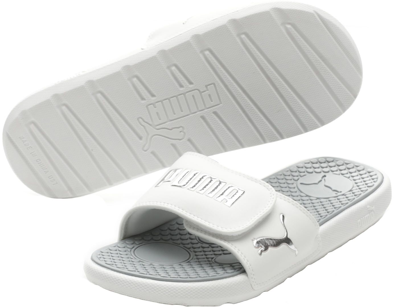all white puma slides