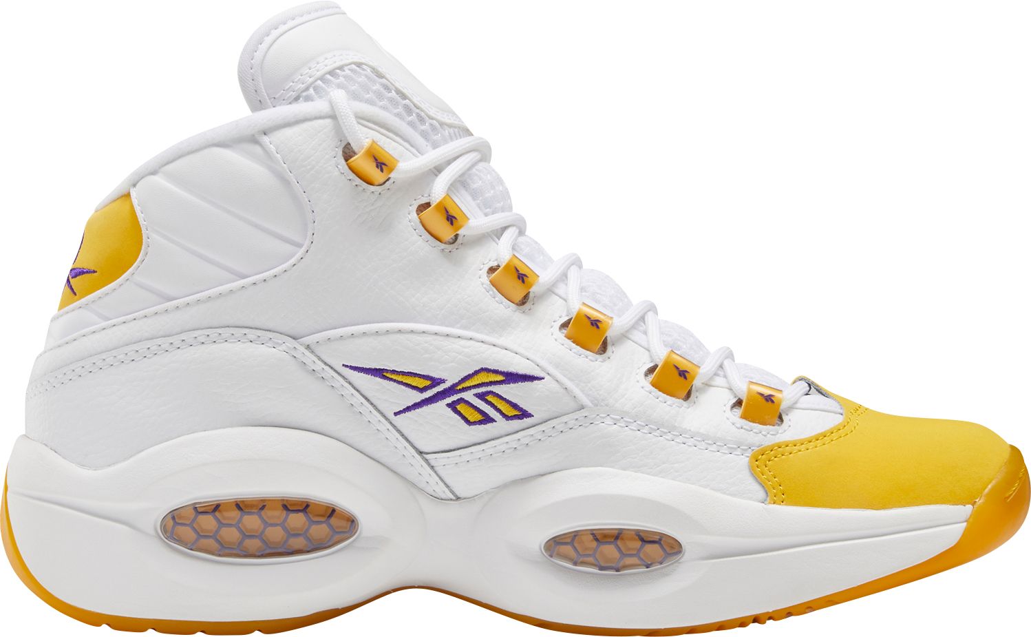 white and yellow basketball shoes