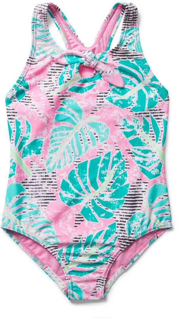 Speedo Girls' Print Tie Front Piece Swimsuit