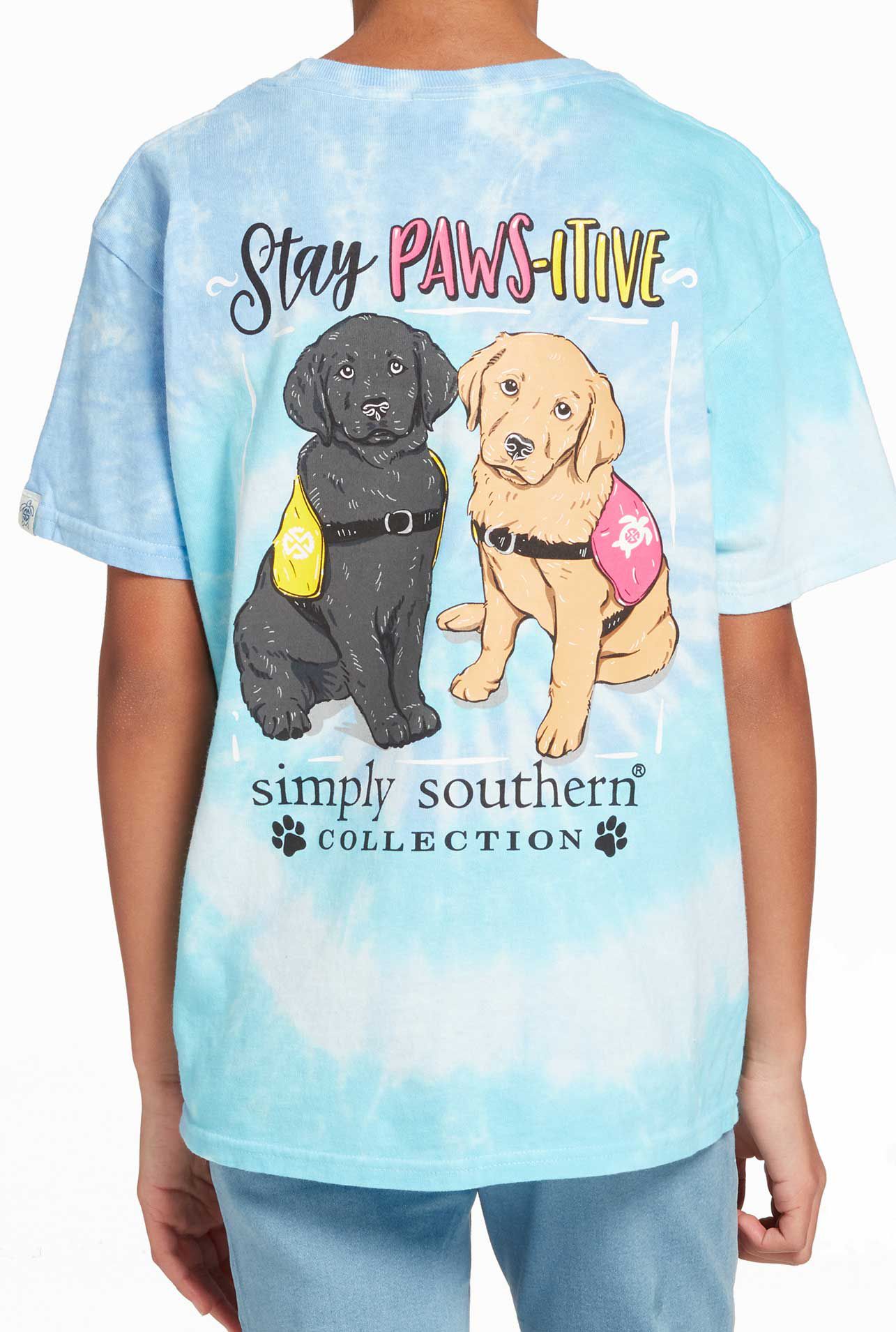 Simply Southern Girls' Short Sleeve Pawsitive T-Shirt, Small, Blue
