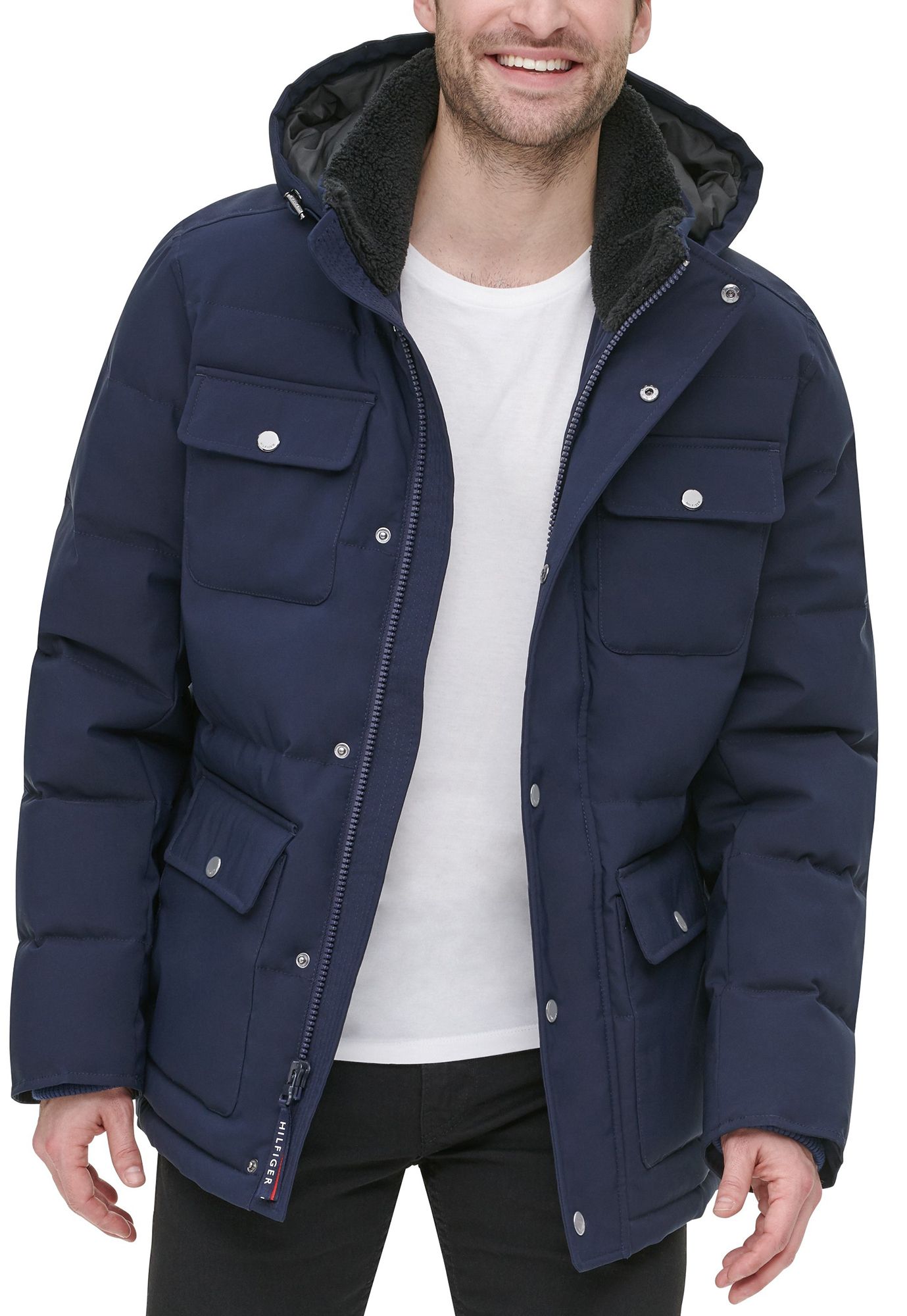 tommy hilfiger quilted hooded coat