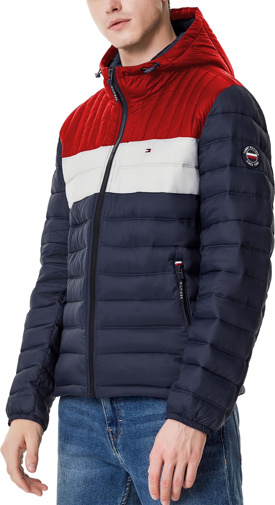 tommy hilfiger men's wilson colorblocked puffer jacket