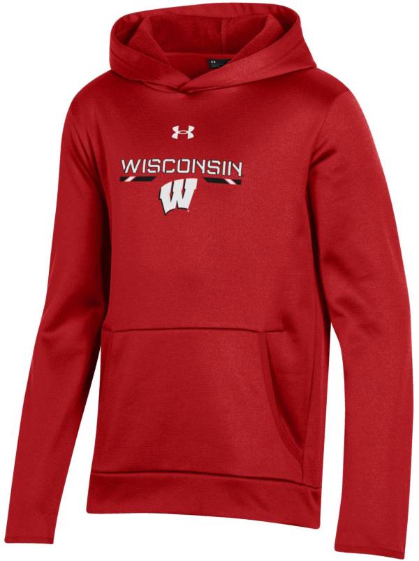 Under Armour Youth Wisconsin Badgers Red Armour Fleece Pullover Performance Hoodie